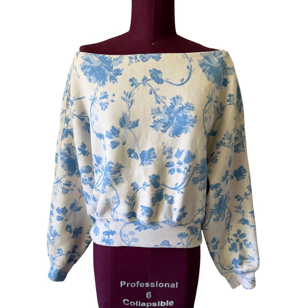 Abercrombie & Fitch Fleece Sweatshirt Sunday Slash Floral White Blue Small - Picture 3 of 9